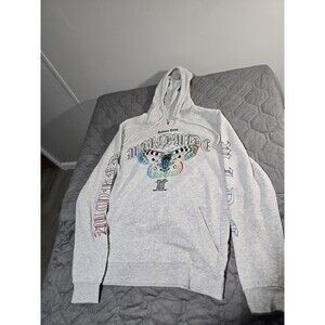 Brooklyn Cloth Culture Crew Worldwide Moth Hoodie Gray Men's Medium Y2K Graphic
